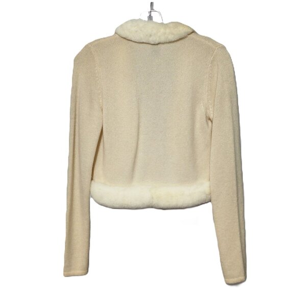 White+Warren 100% Cashmere Open Front Shrug w/Rabbit Trim Vintage RARE - Picture 7 of 8